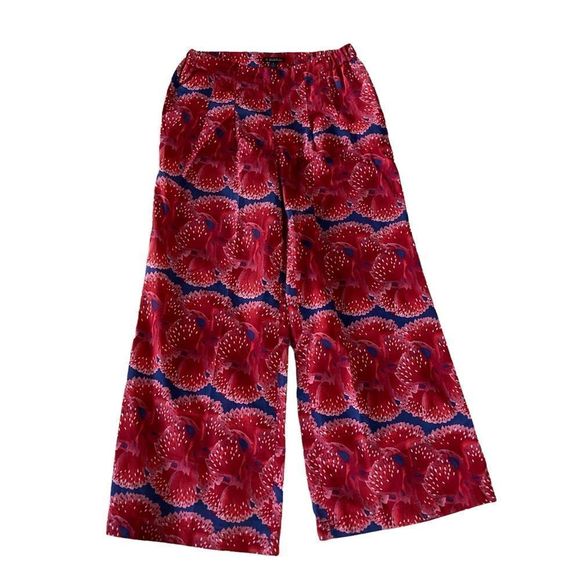 Zac Posen for Brooks Brothers red floral poppy wide leg sateen pants, 4 - Picture 6 of 11